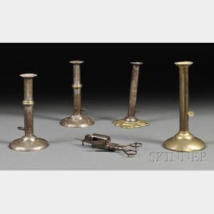 Four Push-up Candlesticks and a Steel Candle Snuffer