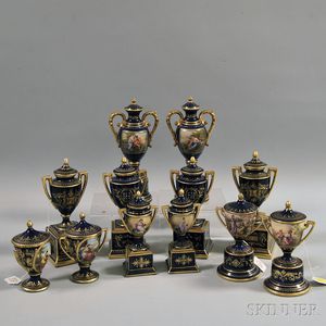 Six Pairs of Vienna Porcelain Covered Urns