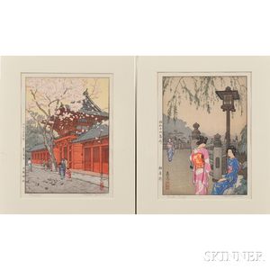 Toshi Yoshida (1911-1995),Two Color Woodblock Prints