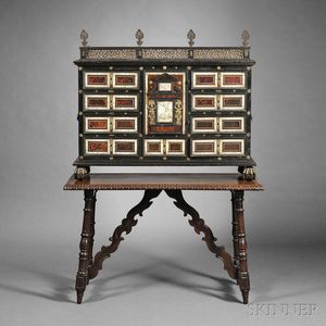 Flemish Baroque Part-ebonized and Shell-mounted Table Cabinet