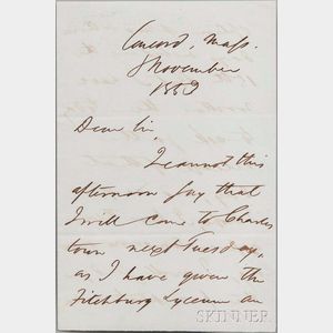 Emerson, Ralph Waldo (1803-1882) Autograph Letter Signed, Concord, 8 November 1853.