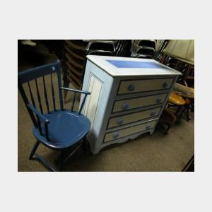 Blue Painted Windsor Side Chair and a Blue and White Painted Cottage Bureau.