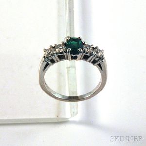 Platinum, 18kt White Gold, Emerald, and Diamond Ring