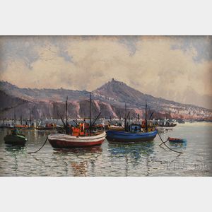 Augusto Gomes Martins (Portuguese, 1922-1994) Boats on Water.