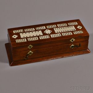 Bone-inlaid Mahogany Cribbage Board/Box