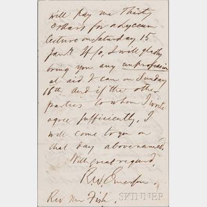 Emerson, Ralph Waldo (1803-1882) Autograph Letter Signed, Concord, 22 October 1858.