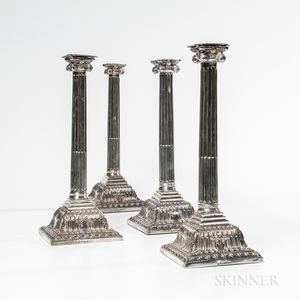 Two Pairs of George III Sterling Silver Candlesticks