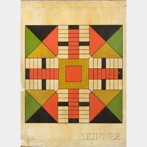 Polychrome Painted Parcheesi Game Board