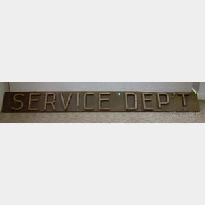 Black and Silver Painted Wooden "Service Dep't" Trade Sign