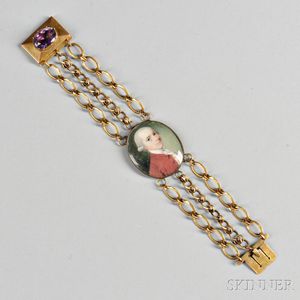 14kt Gold Bracelet Set with a Portrait Miniature