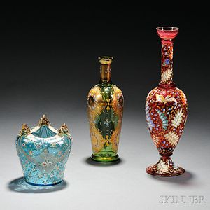 Three Moser-type Enameled and Gilded Glass Vases