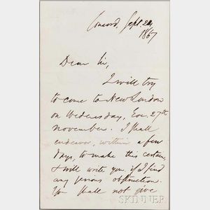 Emerson, Ralph Waldo (1803-1882) Autograph Letter Signed, Concord, 24 September 1867.