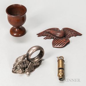 Carved Eagle, Carved Constitution Cup, and a Whistle