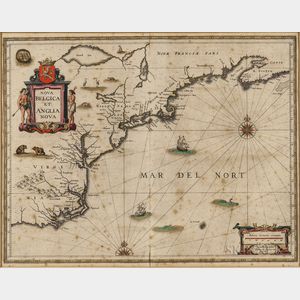 North America, East Coast, Maine to Virginia. Jan Janssonius (1588-1664) Nova Belgica et Anglia Nova.