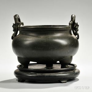 Large Bronze Censer with Chilong Handles