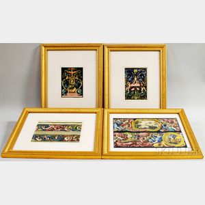 Four Framed French Hand-colored Classical Engravings