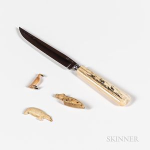 Eskimo Scrimshaw Knife with Three Animals