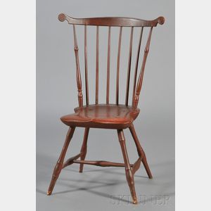 Red-painted Windsor Carved Fan Back Side Chair