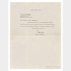Einstein, Albert (1879-1955) Typed Letter Signed, Princeton, New Jersey, 19 March 1953.