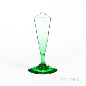 Steuben Green Single Prong Glass Vase