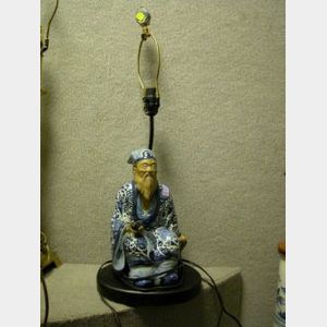 Chinese Scholar Figural Ceramic Table Lamp.