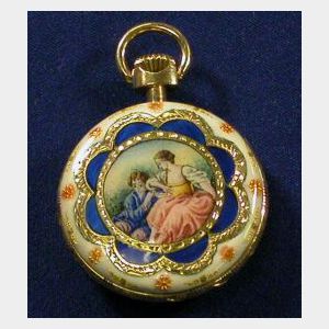 18kt Gold and Enamel Pendant Watch