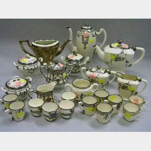 Twenty-three Silver Overlay White Glazed Porcelain Tea and Coffeeware Items