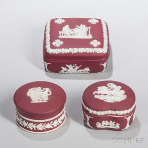 Three Wedgwood Crimson Jasper Dip Boxes and Covers