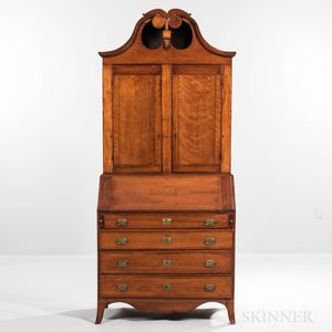 Federal Inlaid Cherry Scroll-top Desk/Bookcase