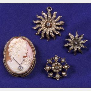 Three Antique Seed Pearl and Diamond Pins