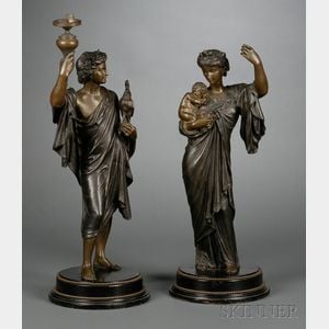 Pair of French Bronze Allegorical Figures