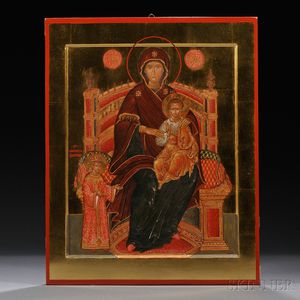 Russian Icon Depicting the Theotokos Enthroned with Christ