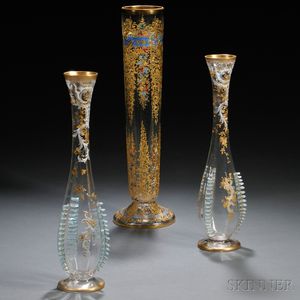 Three Bohemian Moser-type Glass Vases