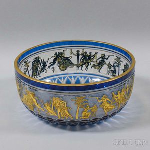 Cobalt Cut-to-clear Glass Bowl with Classical Scenes