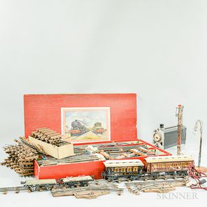 Large Group of French L.R. and German Toy Trains with Accessories and Track. 