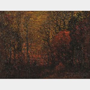 John Joseph Enneking (American, 1841-1916) Woodland Sunset in Autumn