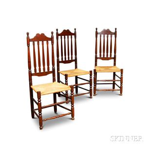 Three Bannister-back Woven Rush Seat Side Chairs. 