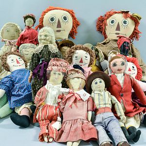 Large Group of Cloth Dolls. 