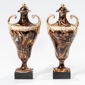 Pair of Wedgwood & Bentley Variegated Agate Vases and Covers