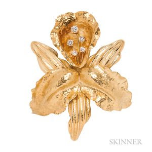 18kt Gold and Diamond Orchid Brooch