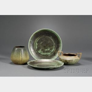 Two Shearwater Plates; Fulper Bowl and Weller Vase