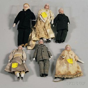 Six Bisque Shoulder Head Dollhouse Dolls