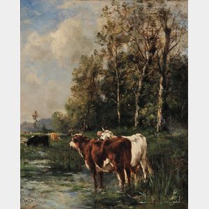 Louis Victor Watelin (French, 1838-1907) Cows in a Stream
