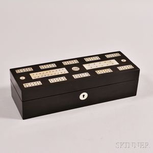 Mother-of-pearl-inlaid Ebony Cribbage Board/Box