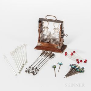 Miniature Tantalus and a Variety of Cocktail Picks and Stirrers
