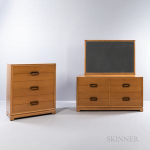 Paul Frankl-style Chest of Drawers, Low Chest, and Mirror