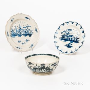 Three Chinoiserie Pattern Pearlware Table Items