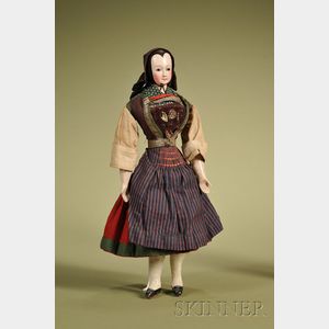 Rare Papier-mache Doll with Molded Bonnet