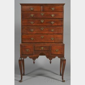 Queen Anne Tiger Maple Carved High Chest of Drawers