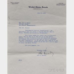 Kennedy, John Fitzgerald (1917-1963) Typed Letter Signed, 25 June 1954.